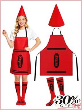 Felt Crayon Apron Hat Socks Halloween Costume Set Adult
